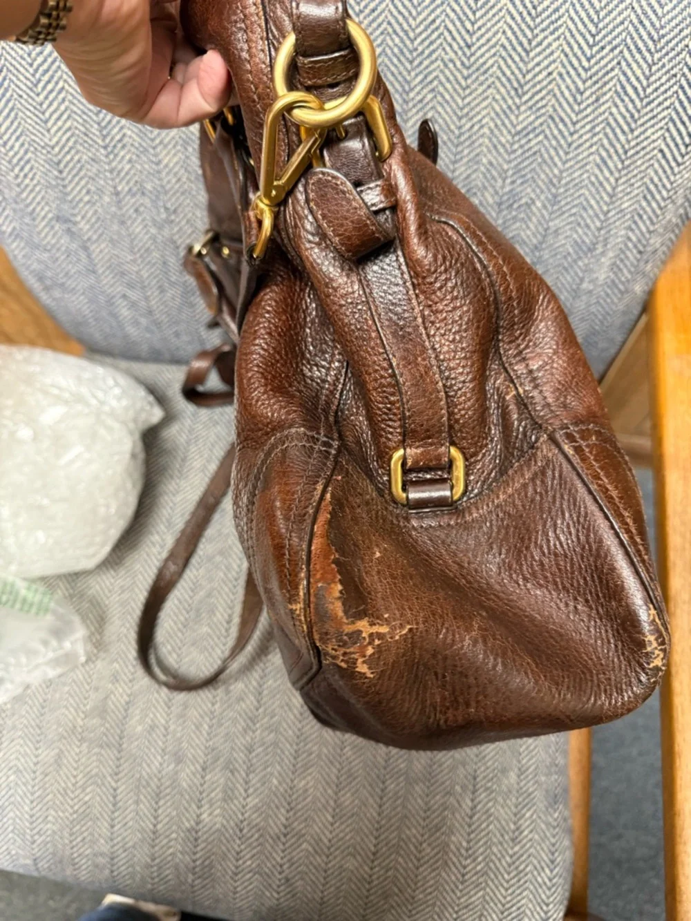 Prada Dark Brown Deerskin Cervo Antik Leather Messenger Bag with Gold Hardware - Picture 8 of 10